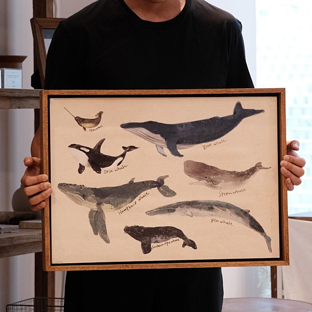 WHALES POSTER + WOOD FRAME